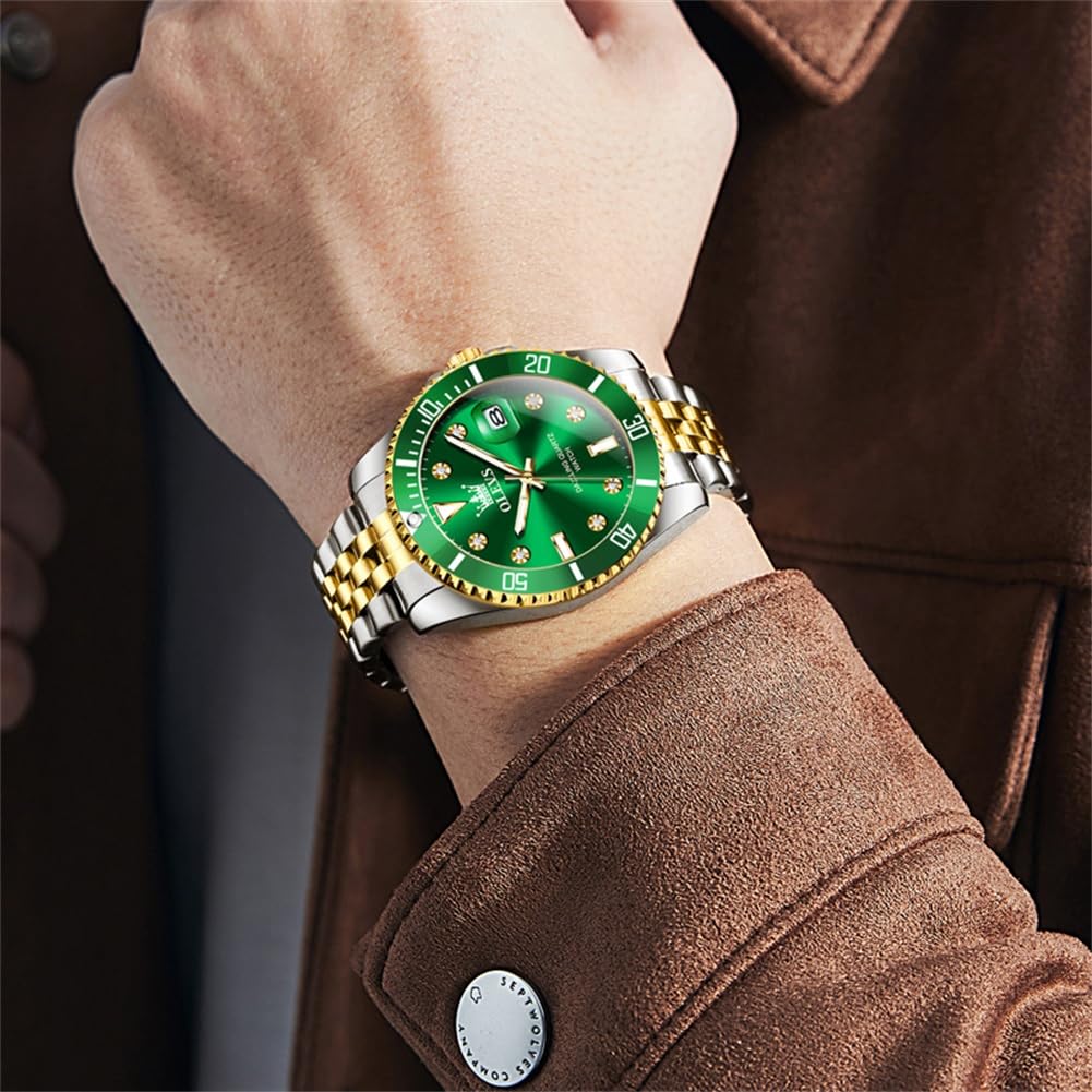 Foto 4 pulgar | Reloj Olevs Vestido De Lujo Verde De Acero Inoxidable Para Hombre - Venta Internacional.