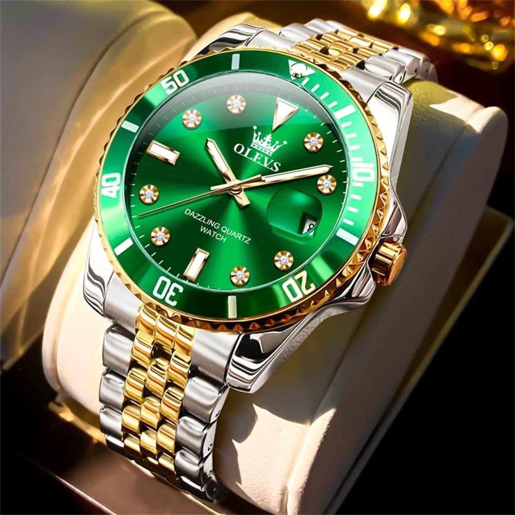 Foto 5 pulgar | Reloj Olevs Vestido De Lujo Verde De Acero Inoxidable Para Hombre - Venta Internacional.