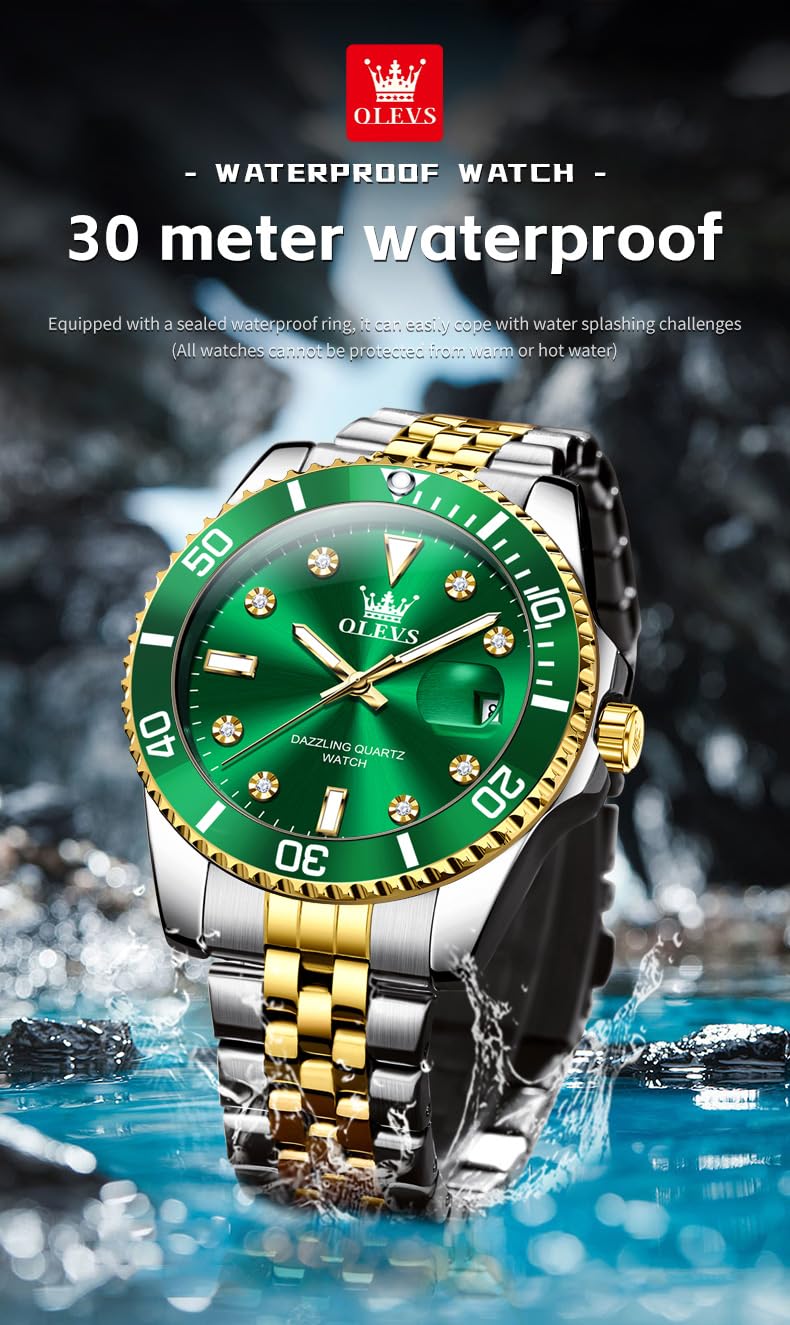 Foto 6 pulgar | Reloj Olevs Vestido De Lujo Verde De Acero Inoxidable Para Hombre - Venta Internacional.