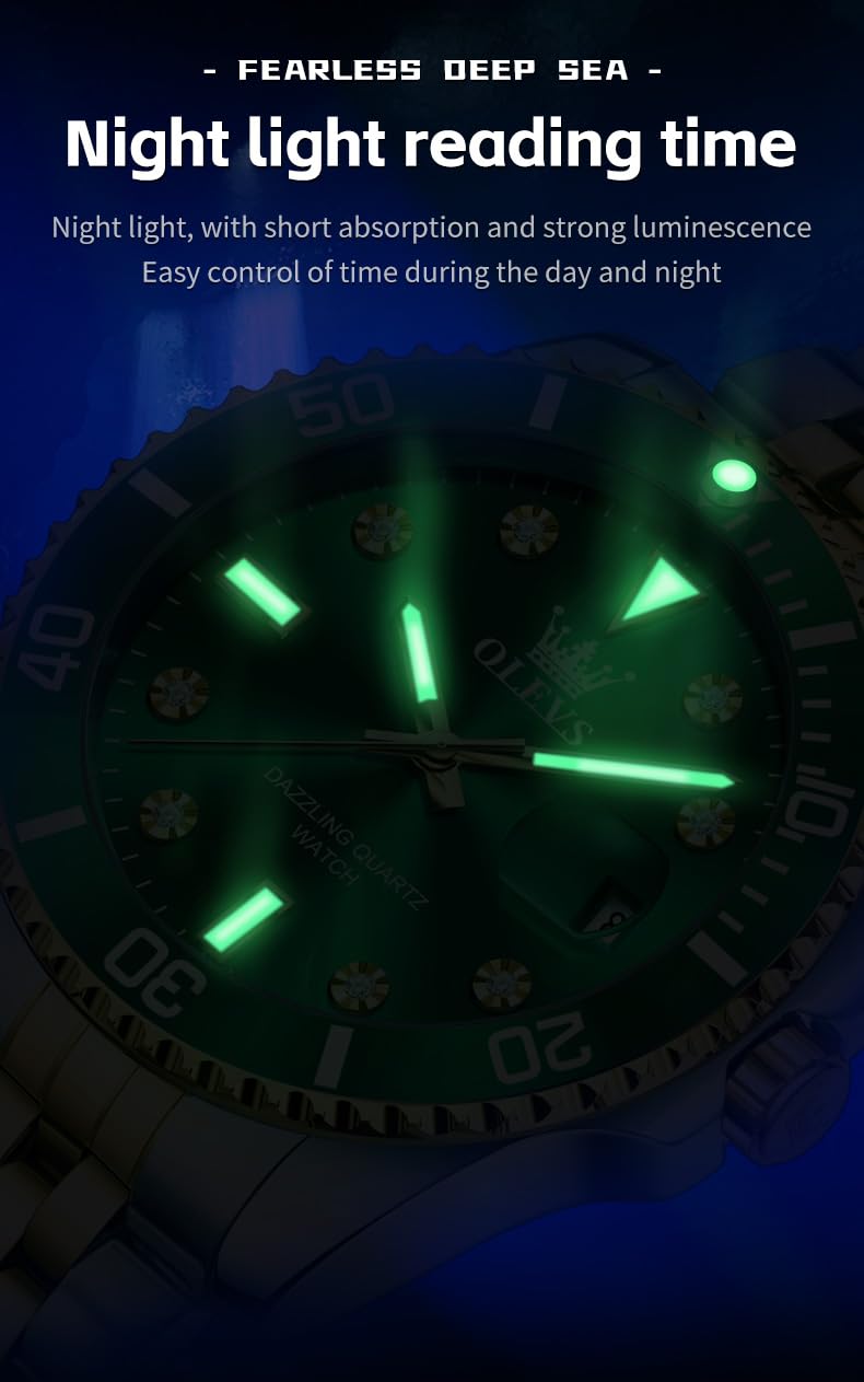 Foto 7 pulgar | Reloj Olevs Vestido De Lujo Verde De Acero Inoxidable Para Hombre - Venta Internacional.