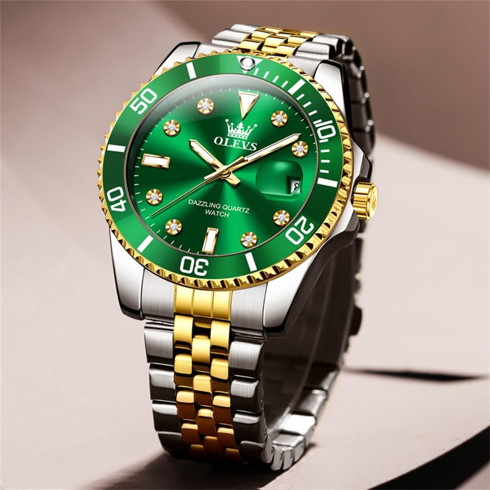 Foto 8 pulgar | Reloj Olevs Vestido De Lujo Verde De Acero Inoxidable Para Hombre - Venta Internacional.