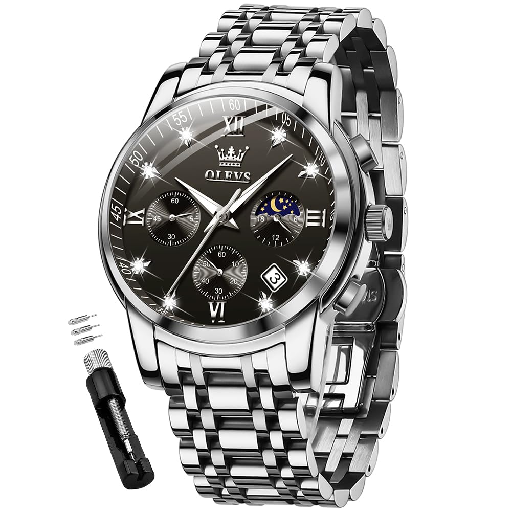 Foto 1 | Reloj Olevs Chronograph Diamond Quartz Moon Phase Para Hombre - Venta Internacional.