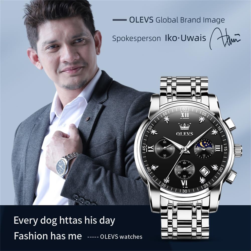 Foto 3 | Reloj Olevs Chronograph Diamond Quartz Moon Phase Para Hombre - Venta Internacional.