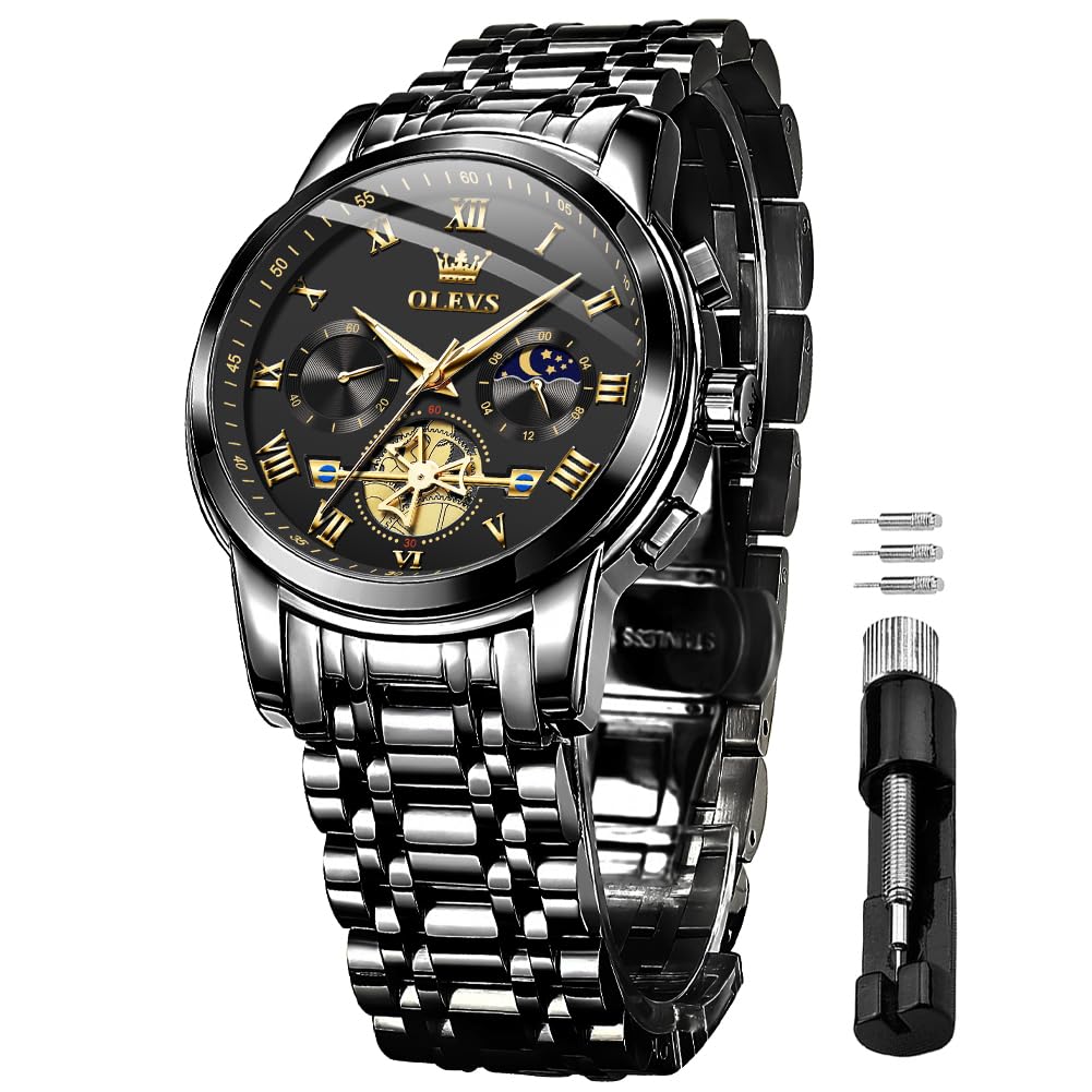 Foto 2 pulgar | Reloj Olevs Chronograph Moon Phase De Acero Inoxidable Para Hombre - Venta Internacional.