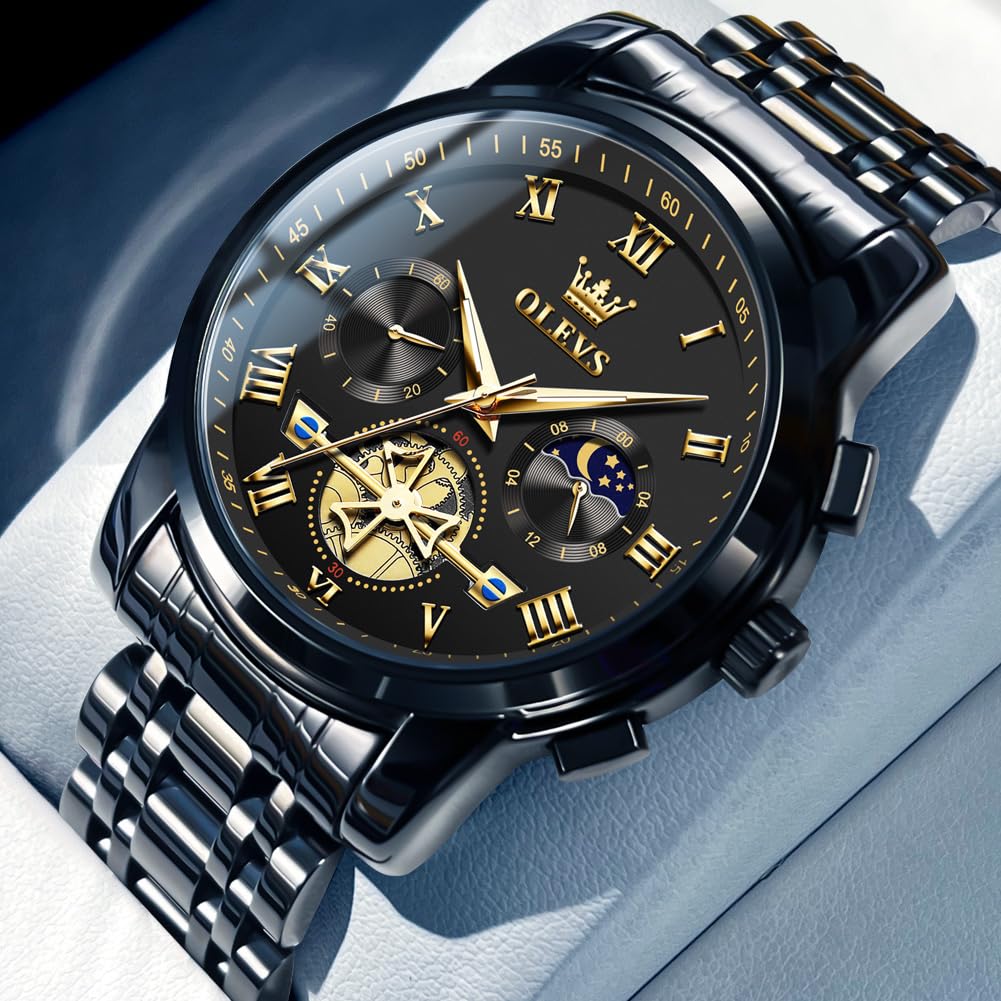 Foto 2 | Reloj Olevs Chronograph Moon Phase De Acero Inoxidable Para Hombre - Venta Internacional.