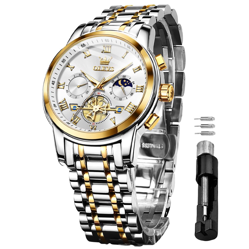 Foto 1 | Reloj Olevs Chronograph Moon Phase De Acero Inoxidable Para Hombre - Venta Internacional.