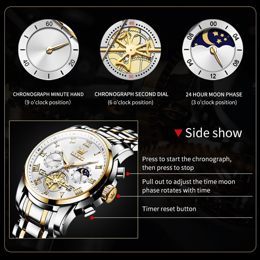 Foto 5 pulgar | Reloj Olevs Chronograph Moon Phase De Acero Inoxidable Para Hombre - Venta Internacional.