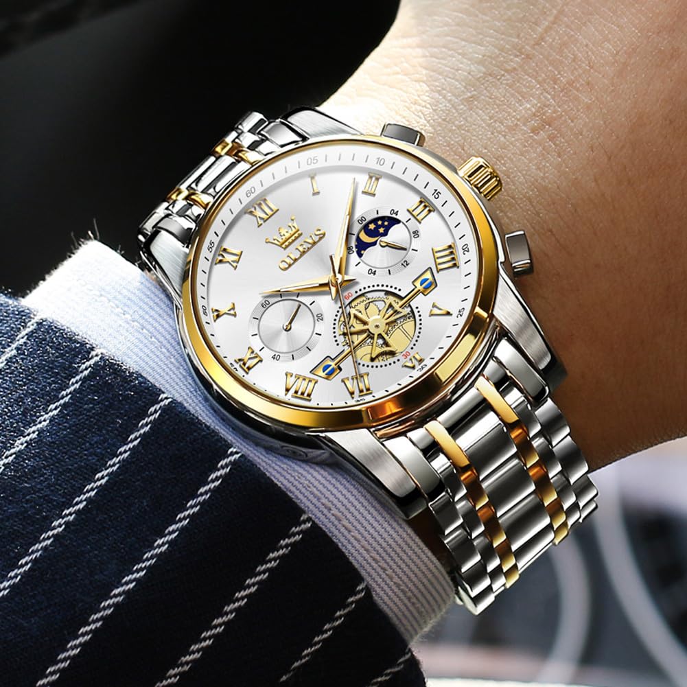 Foto 6 | Reloj Olevs Chronograph Moon Phase De Acero Inoxidable Para Hombre - Venta Internacional.