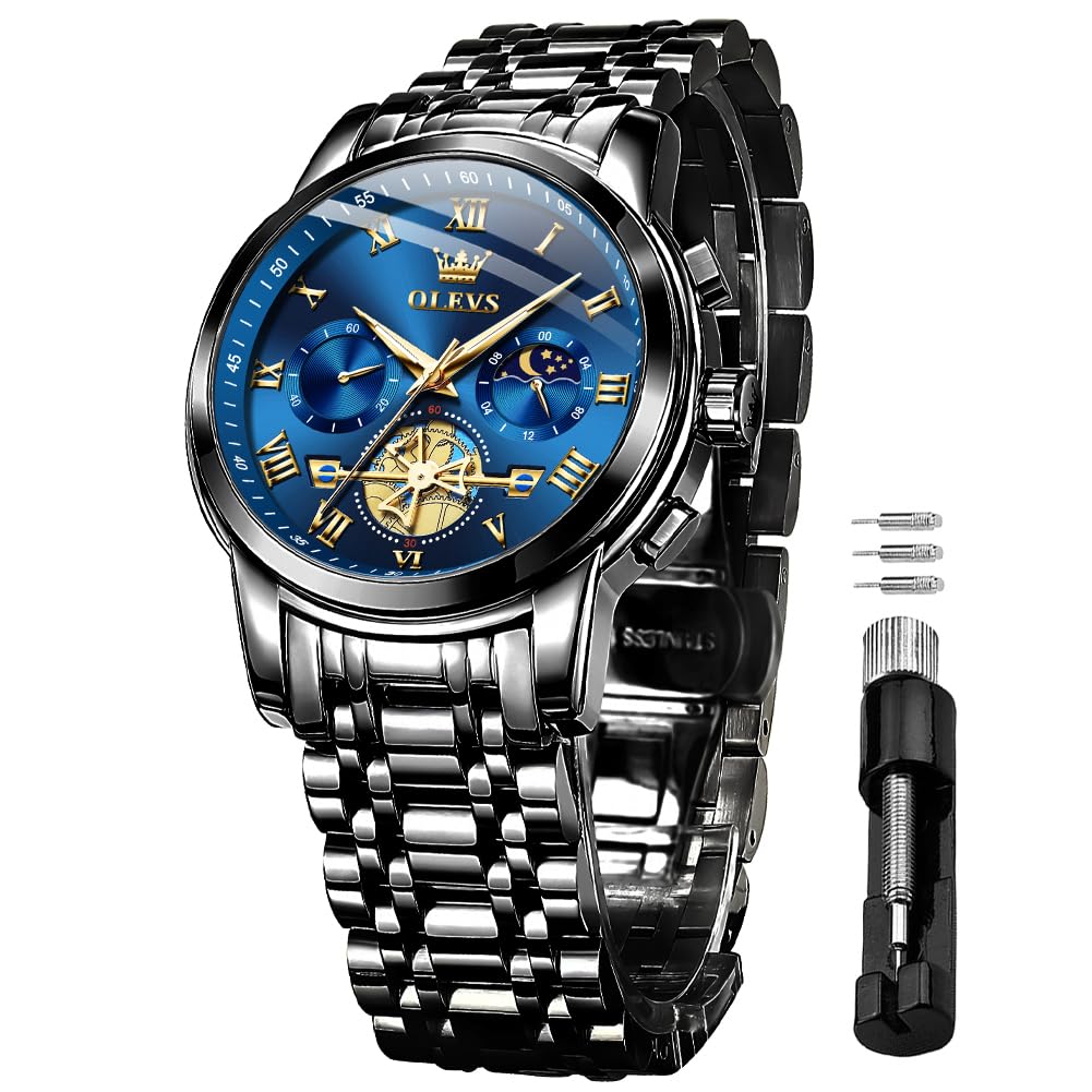 Reloj Olevs Chronograph Moon Phase De Acero Inoxidable Para Hombre - Venta Internacional.