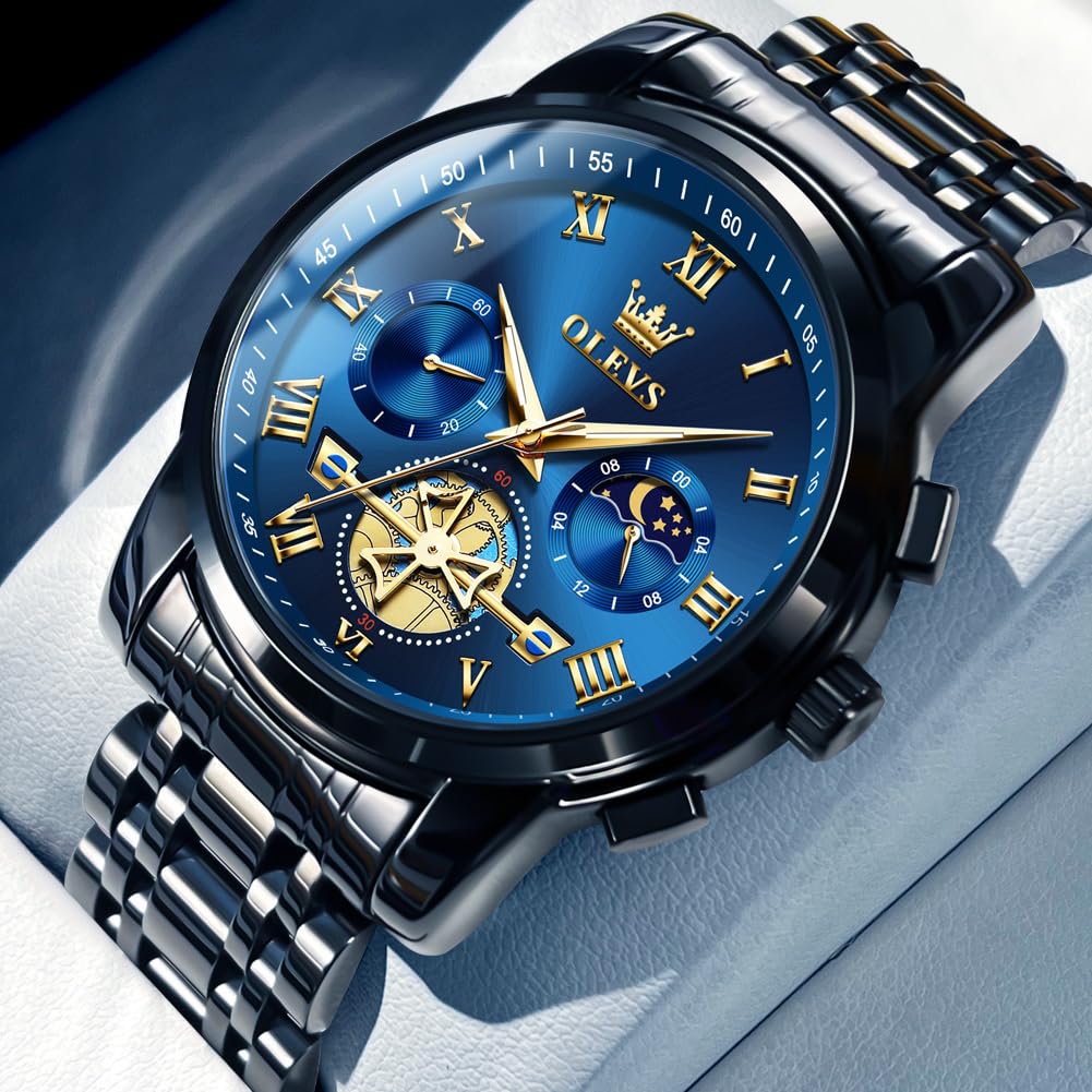 Foto 2 | Reloj Olevs Chronograph Moon Phase De Acero Inoxidable Para Hombre - Venta Internacional.