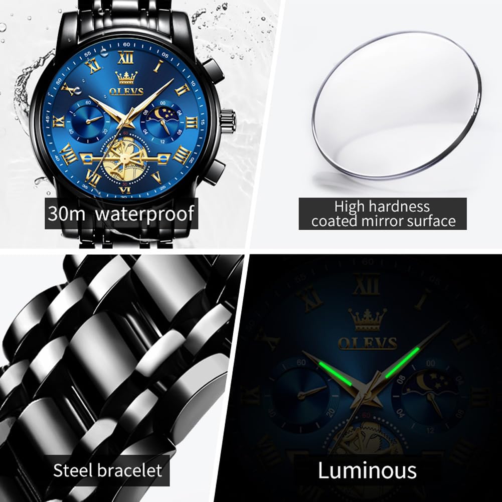 Foto 4 pulgar | Reloj Olevs Chronograph Moon Phase De Acero Inoxidable Para Hombre - Venta Internacional.