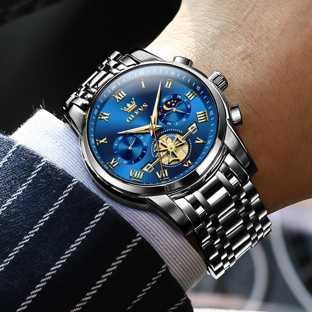 Foto 7 pulgar | Reloj Olevs Chronograph Moon Phase De Acero Inoxidable Para Hombre - Venta Internacional.