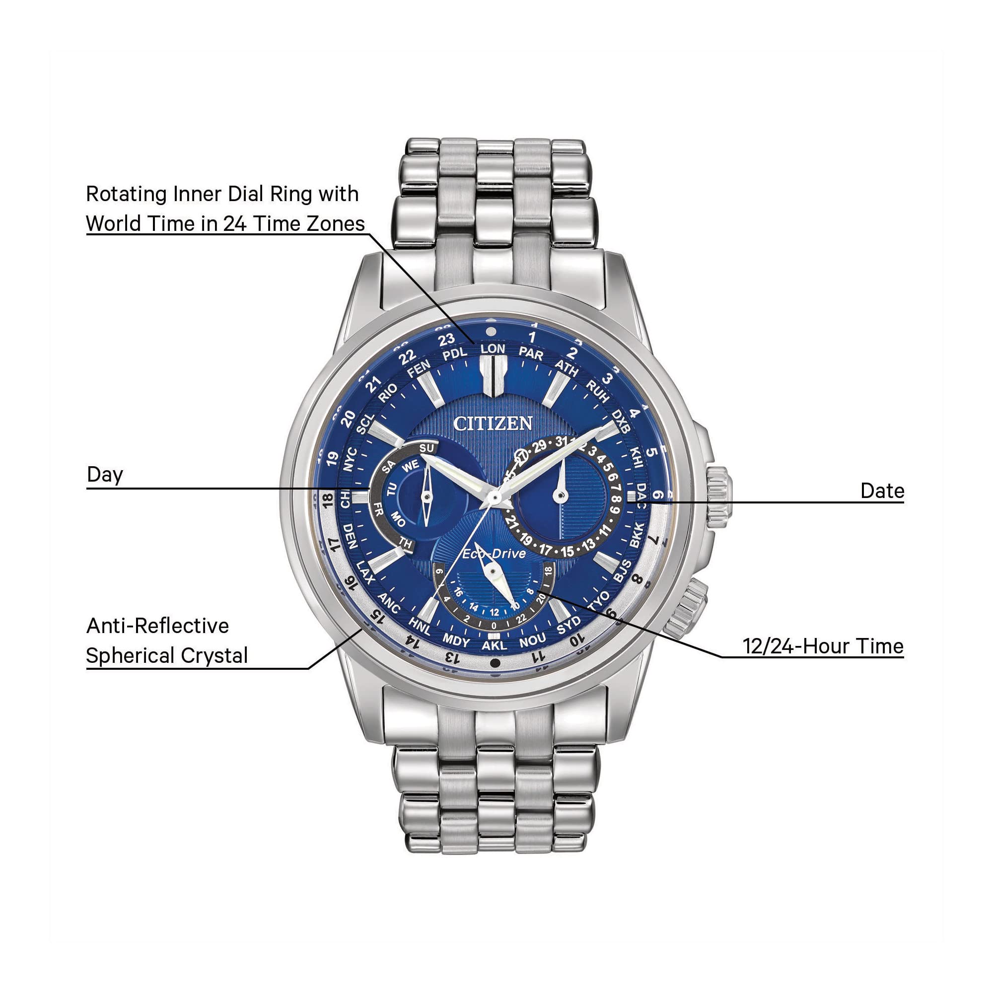 Foto 3 pulgar | Reloj Citizen Eco-drive Classic De Acero Con Esfera Azul De 44 Mm - Venta Internacional.