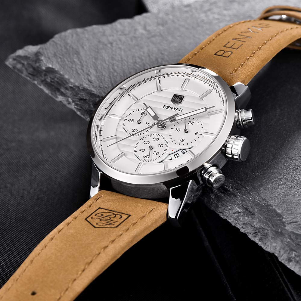 Foto 6 | Reloj Benyar Quartz Chronograph Impermeable Para Hombre Marrón - Venta Internacional.