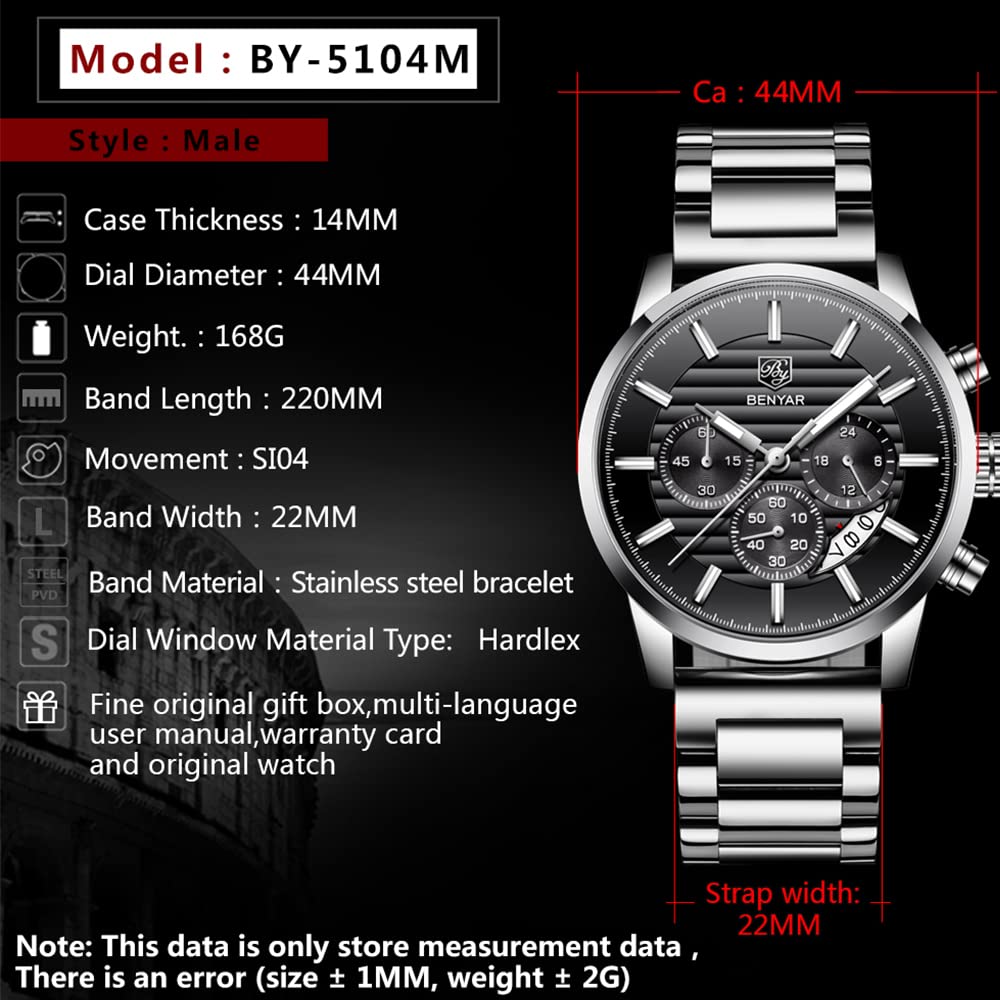 Foto 5 | Reloj By Benyar De Acero Inoxidable Impermeable Para Hombre Con Correa De Piel - Venta Internacional.
