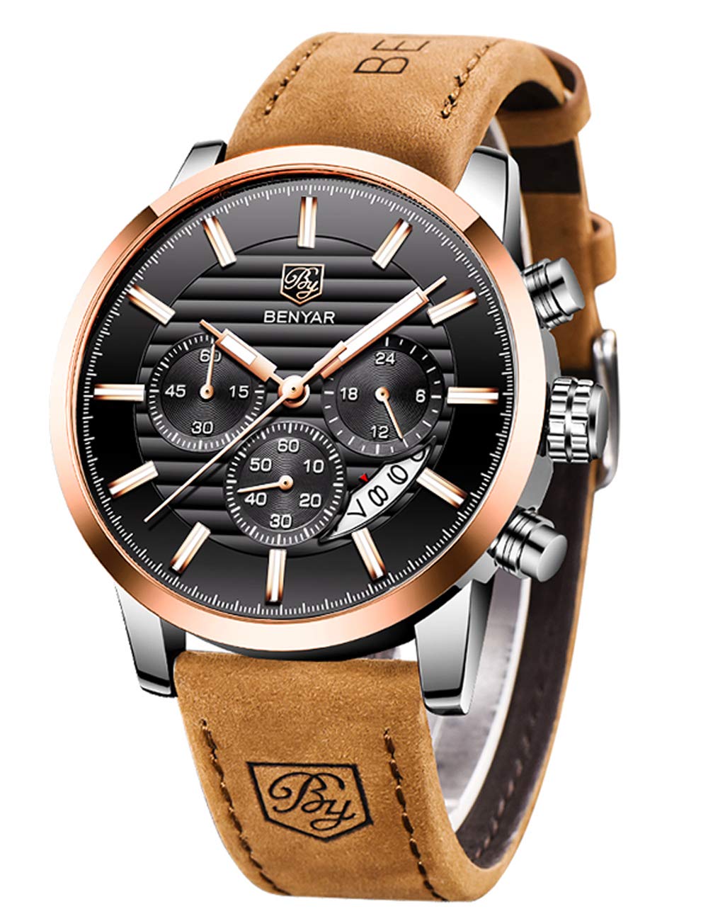 Reloj Benyar Quartz Chronograph De Piel Impermeable Para Hombre - Venta Internacional.