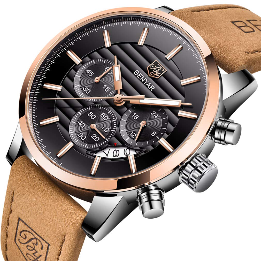 Foto 3 pulgar | Reloj Benyar Quartz Chronograph De Piel Impermeable Para Hombre - Venta Internacional.