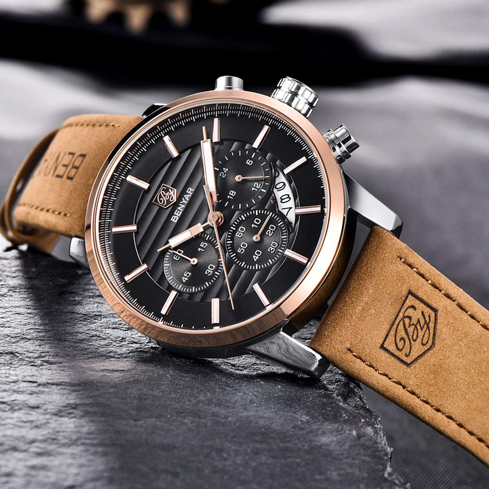 Foto 5 pulgar | Reloj Benyar Quartz Chronograph De Piel Impermeable Para Hombre - Venta Internacional.