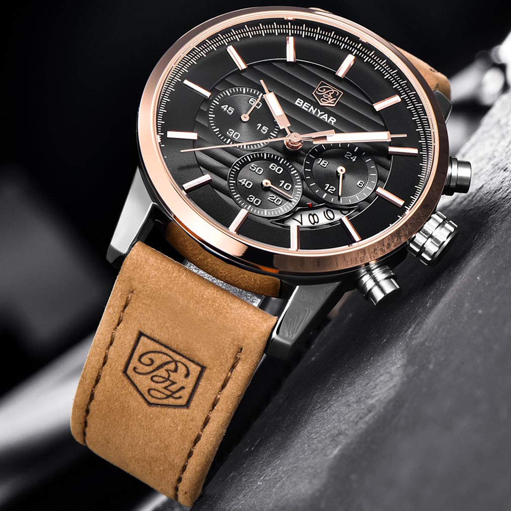 Foto 6 pulgar | Reloj Benyar Quartz Chronograph De Piel Impermeable Para Hombre - Venta Internacional.