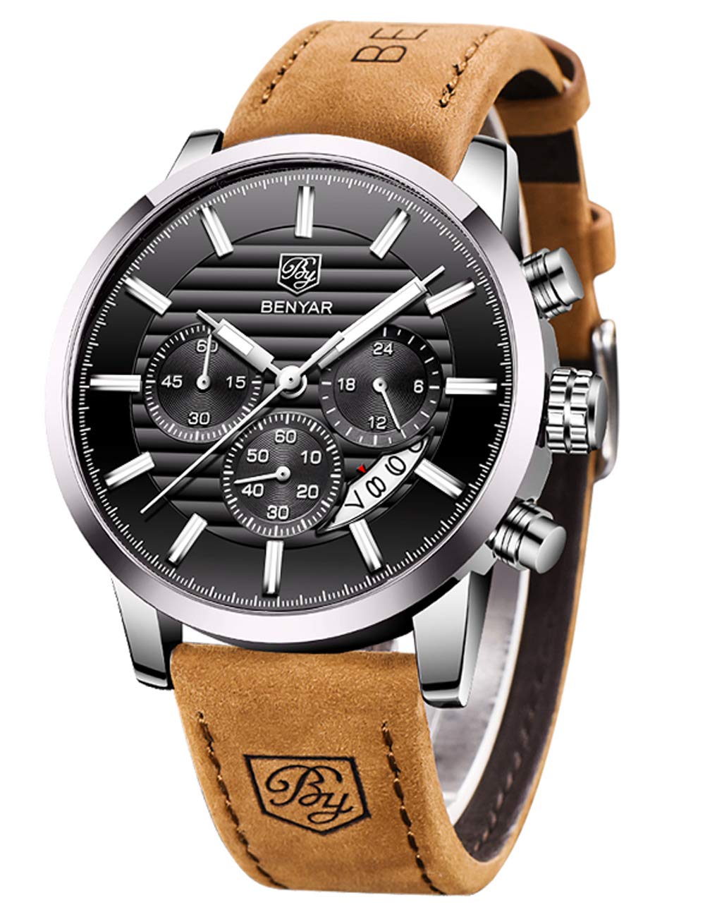 Foto 2 pulgar | Reloj De Pulsera Benyar Chronograph Impermeable Para Hombre, Color Marrón - Venta Internacional.