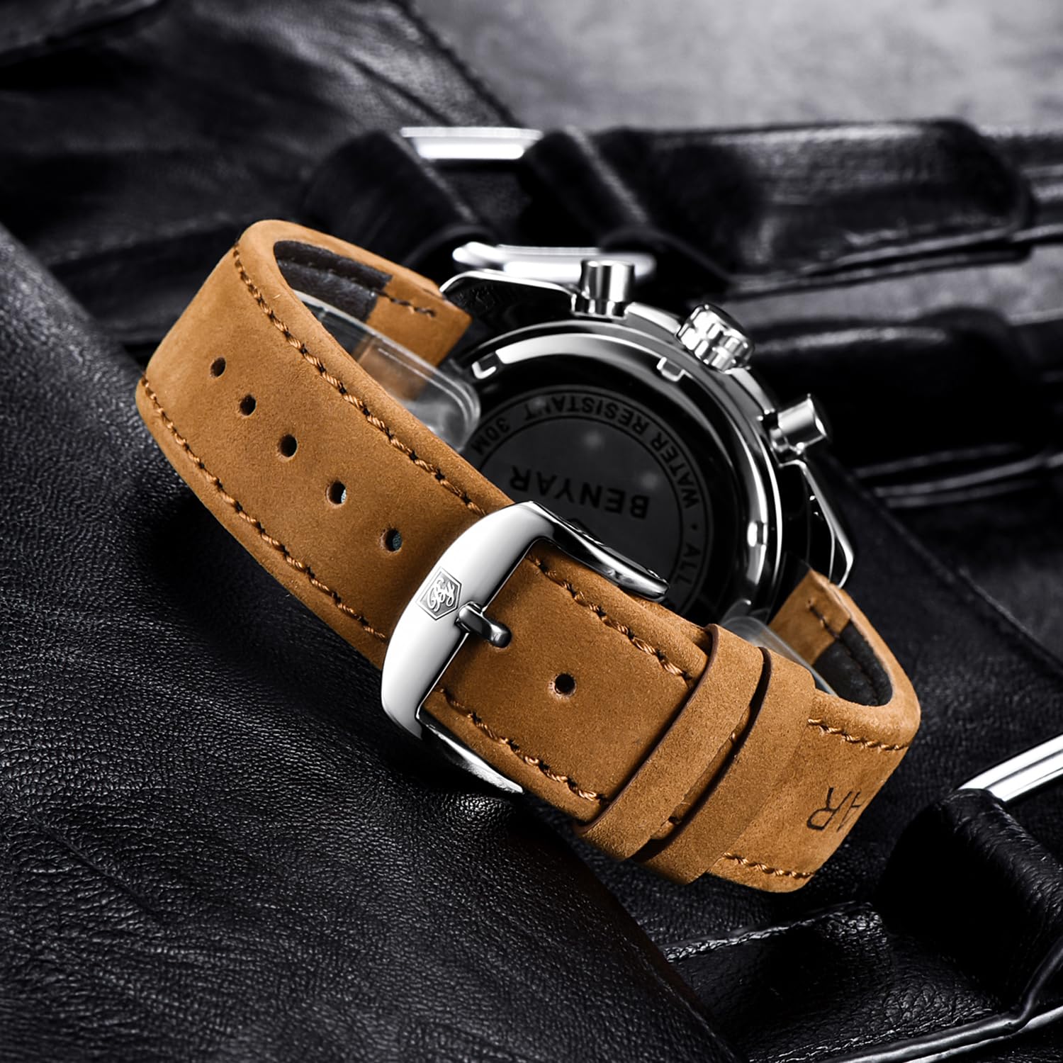 Foto 4 | Reloj De Pulsera Benyar Chronograph Impermeable Para Hombre, Color Marrón - Venta Internacional.