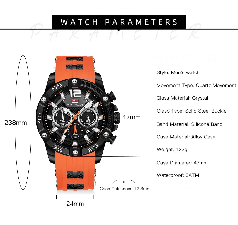 Foto 6 pulgar | Reloj Aimes Con Cronógrafo Deportivo Analógico De Cuarzo Para Hombre, Color Naranja - Venta Internacional.