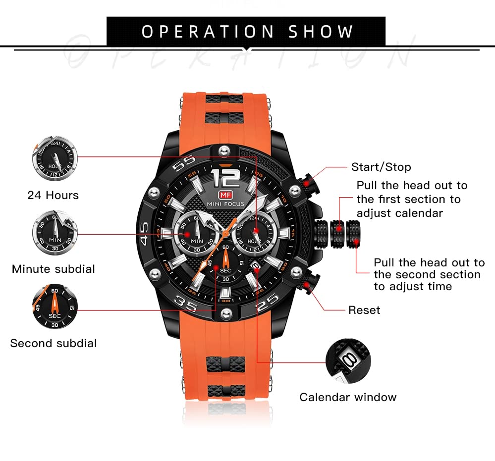 Foto 7 pulgar | Reloj Aimes Con Cronógrafo Deportivo Analógico De Cuarzo Para Hombre, Color Naranja - Venta Internacional.