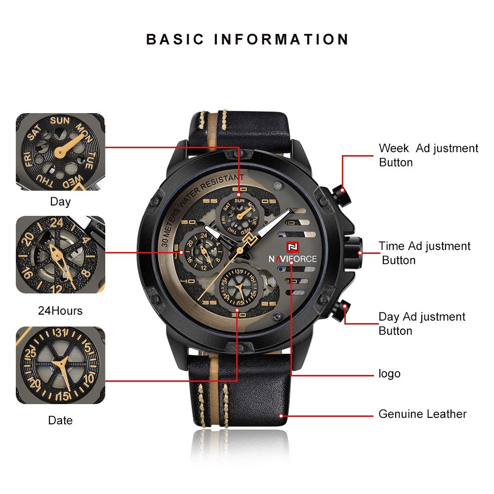 Foto 4 pulgar | Reloj Naviforce Sport Military Waterproof Para Hombre De Piel - Venta Internacional.