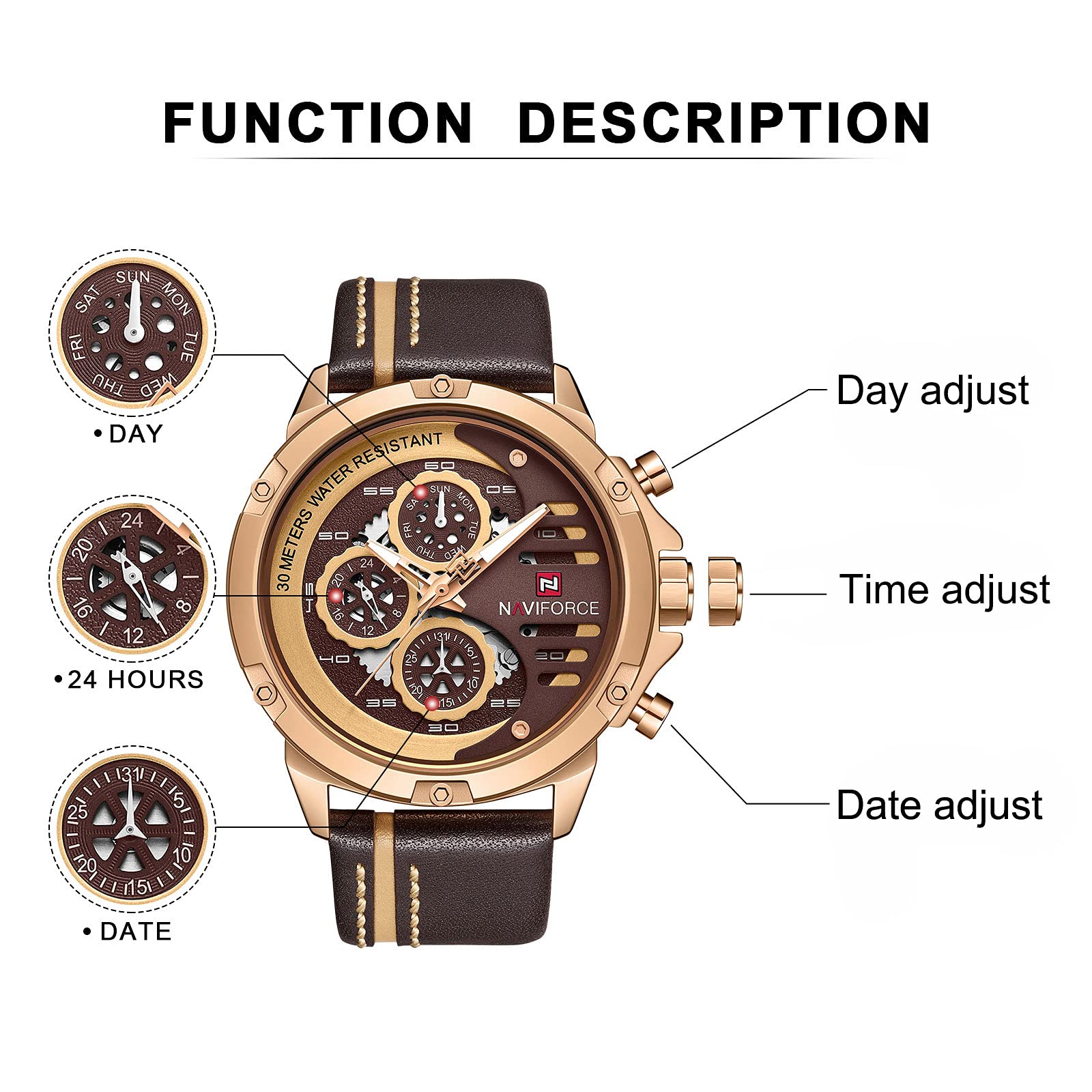 Foto 5 pulgar | Reloj Naviforce De Piel Impermeable Deportivo Militar Para Hombre - Venta Internacional.