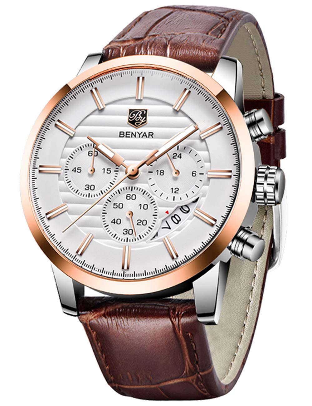 Reloj De Pulsera Benyar Chronograph Impermeable Para Hombre, Color Café - Venta Internacional.