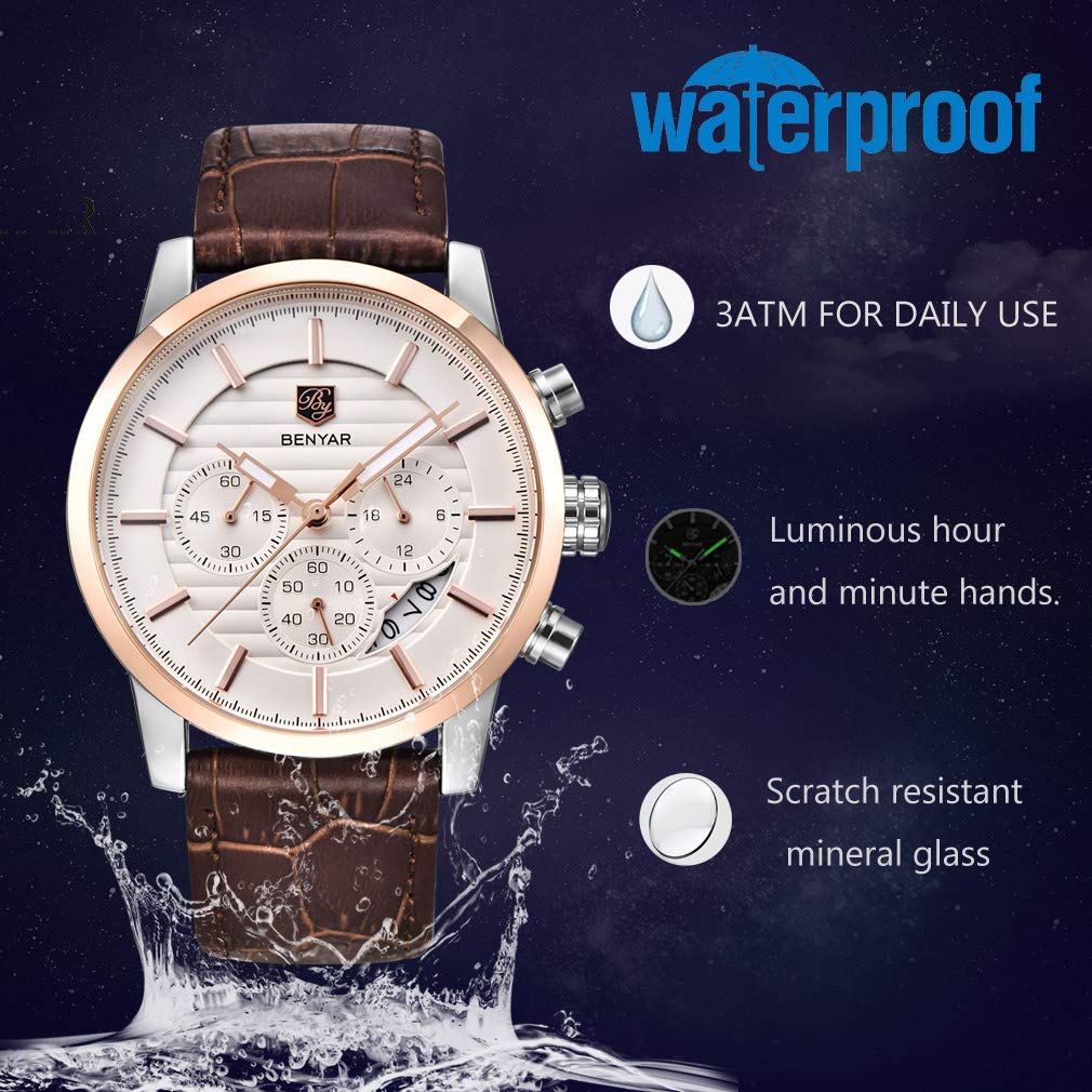 Foto 4 pulgar | Reloj De Pulsera Benyar Chronograph Impermeable Para Hombre, Color Café - Venta Internacional.
