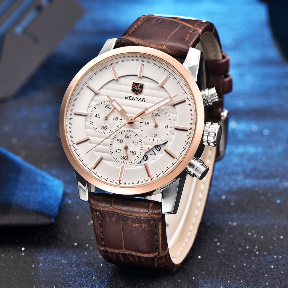 Foto 5 pulgar | Reloj De Pulsera Benyar Chronograph Impermeable Para Hombre, Color Café - Venta Internacional.