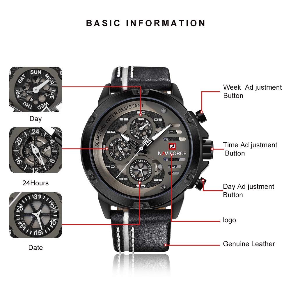 Foto 3 pulgar | Reloj Naviforce Sport Military Waterproof Para Hombre De Piel - Venta Internacional.