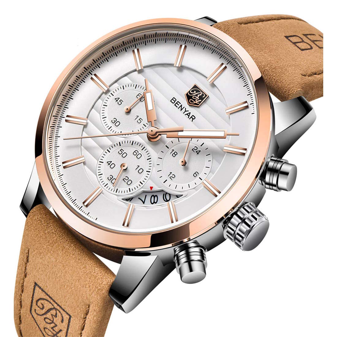 Foto 2 | Reloj Benyar Quartz Chronograph Impermeable Para Hombre Marrón - Venta Internacional.