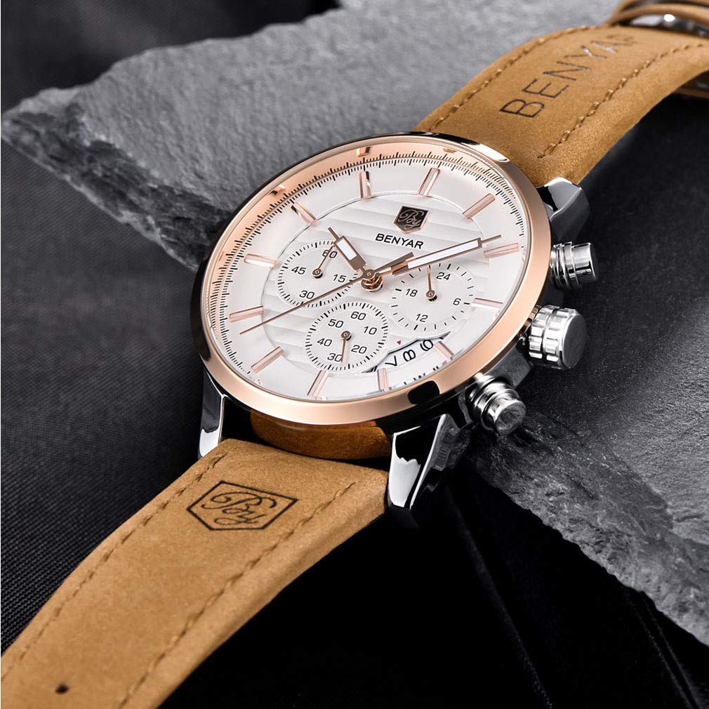 Foto 6 pulgar | Reloj Benyar Quartz Chronograph Impermeable Para Hombre Marrón - Venta Internacional.