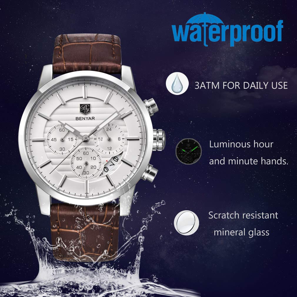 Foto 4 pulgar | Reloj De Pulsera Benyar Chronograph Impermeable Para Hombre, Color Café - Venta Internacional.
