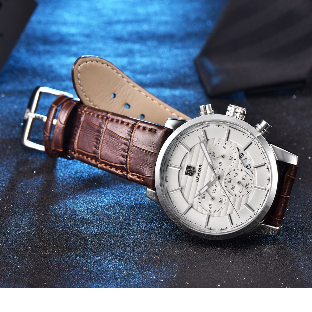 Foto 5 pulgar | Reloj De Pulsera Benyar Chronograph Impermeable Para Hombre, Color Café - Venta Internacional.