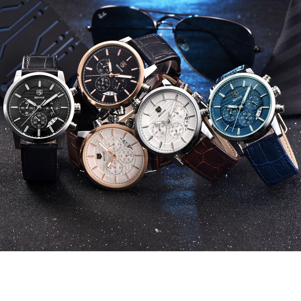 Foto 6 pulgar | Reloj De Pulsera Benyar Chronograph Impermeable Para Hombre, Color Café - Venta Internacional.