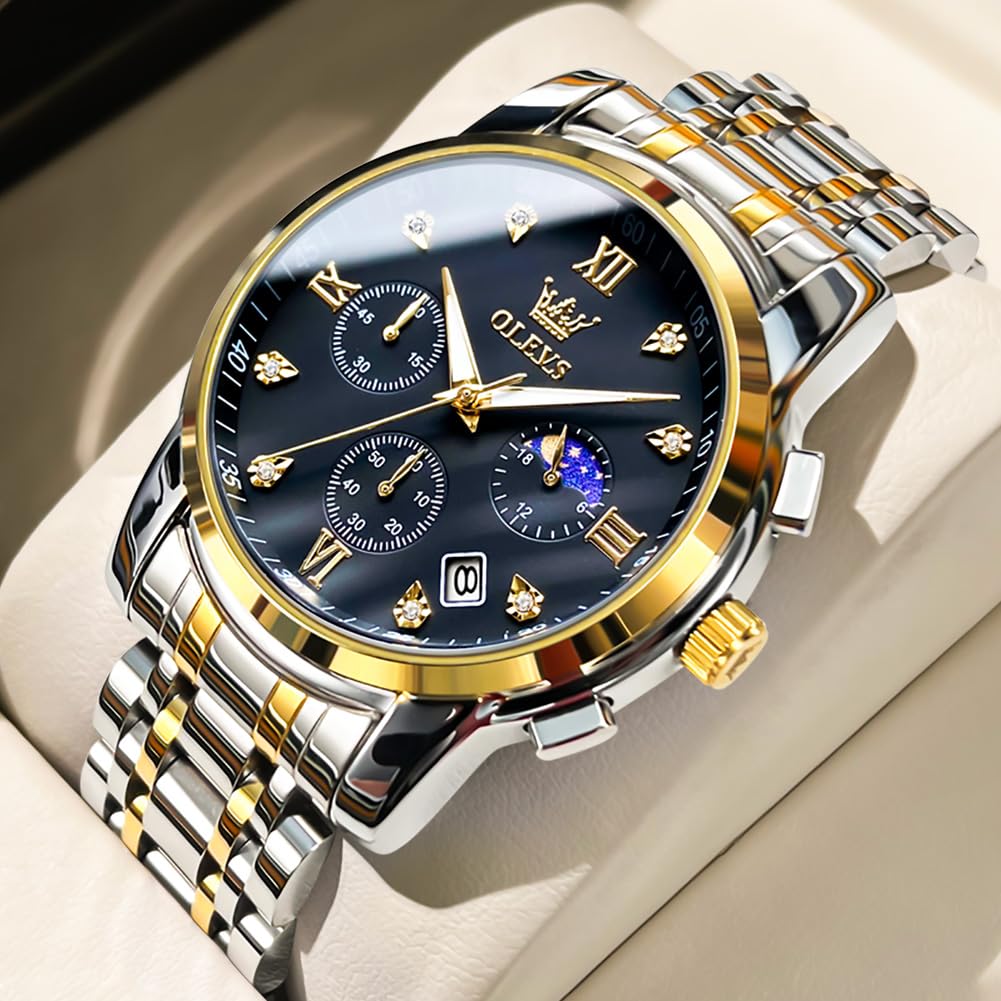 Foto 2 | Reloj Olevs Chronograph Diamond Quartz Moon Phase Para Hombre - Venta Internacional.