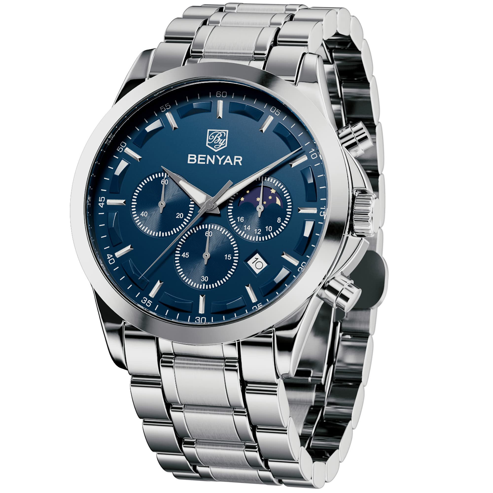 Foto 2 pulgar | Reloj By Benyar Chronograph Quartz De Acero Inoxidable Para Hombre - Venta Internacional.