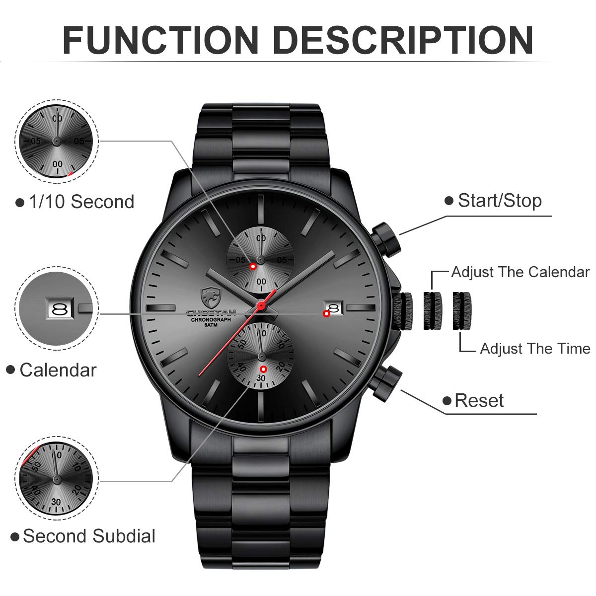Foto 3 | Reloj Golden Hour Con Cronógrafo De Acero Inoxidable Para Hombre, 30 M Wr - Venta Internacional.