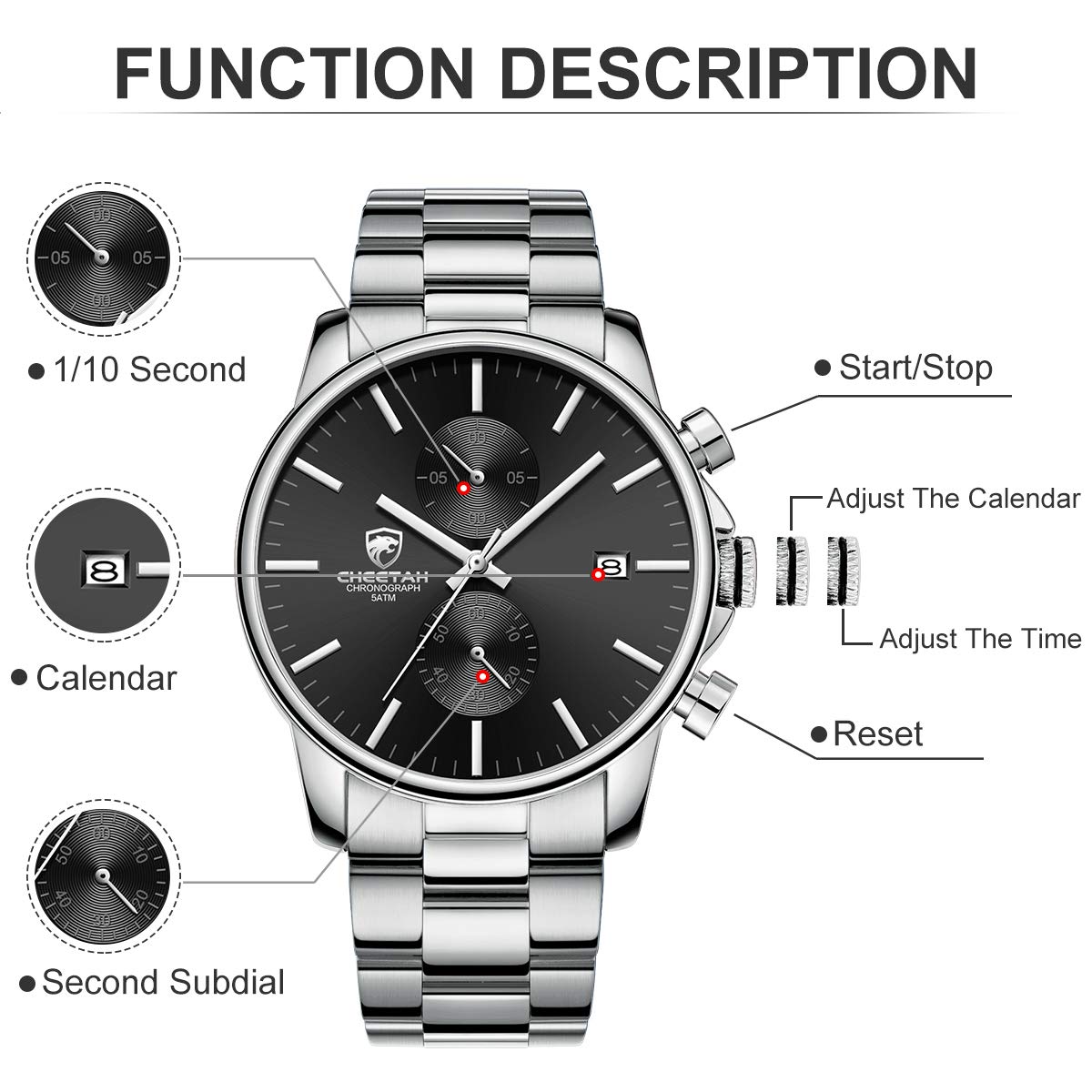 Foto 5 pulgar | Reloj Golden Hour Con Cronógrafo De Cuarzo Y Acero Inoxidable Para Hombre - Venta Internacional.