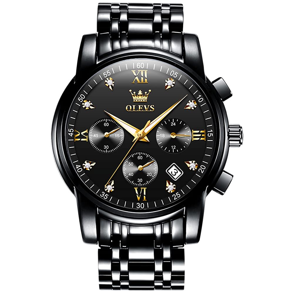 Foto 2 pulgar | Reloj Olevs De Acero Inoxidable Negro Con Diamante Para Hombre - Venta Internacional.