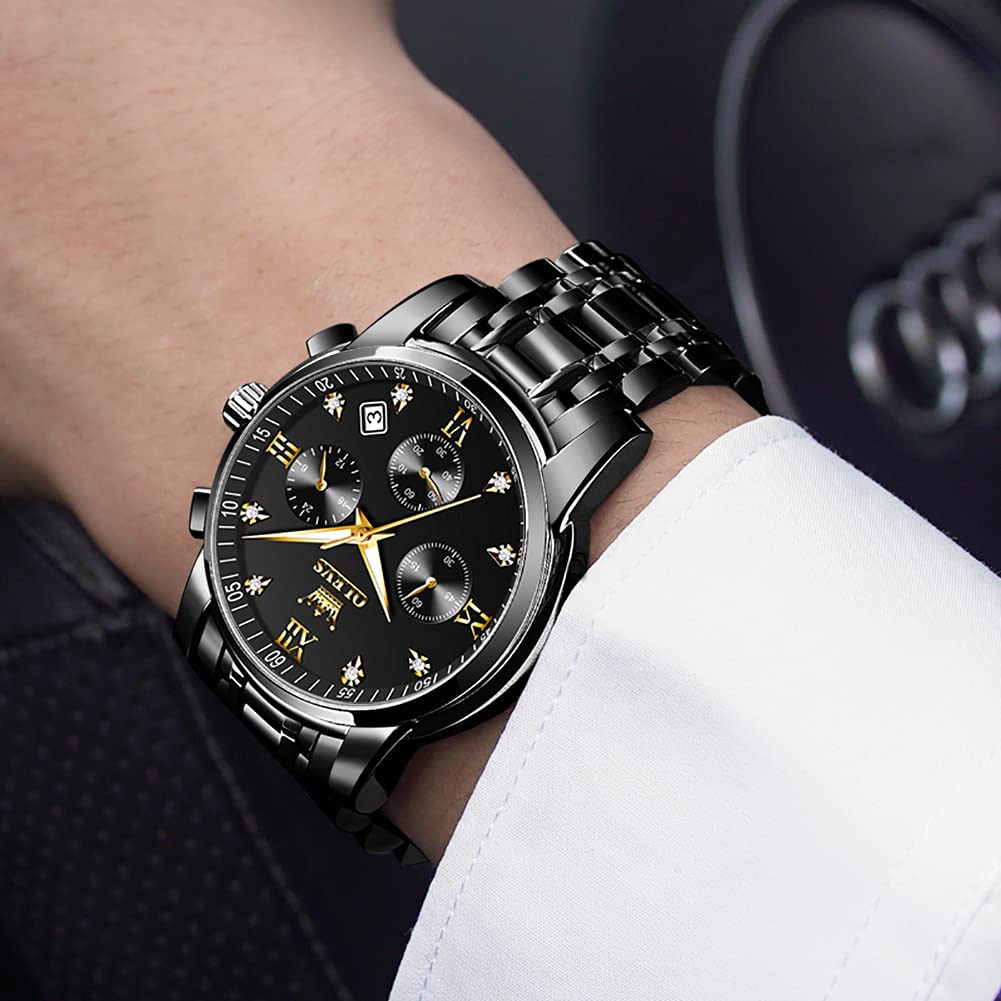 Foto 4 pulgar | Reloj Olevs De Acero Inoxidable Negro Con Diamante Para Hombre - Venta Internacional.