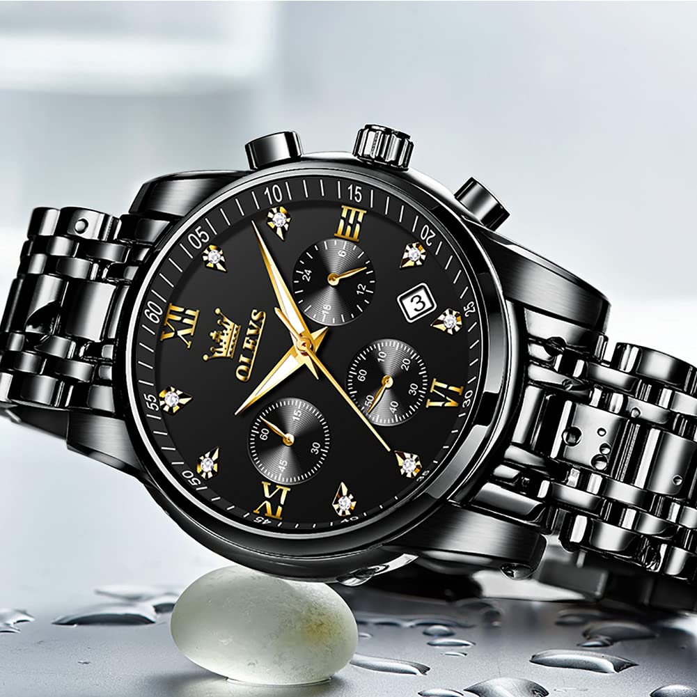Foto 5 pulgar | Reloj Olevs De Acero Inoxidable Negro Con Diamante Para Hombre - Venta Internacional.