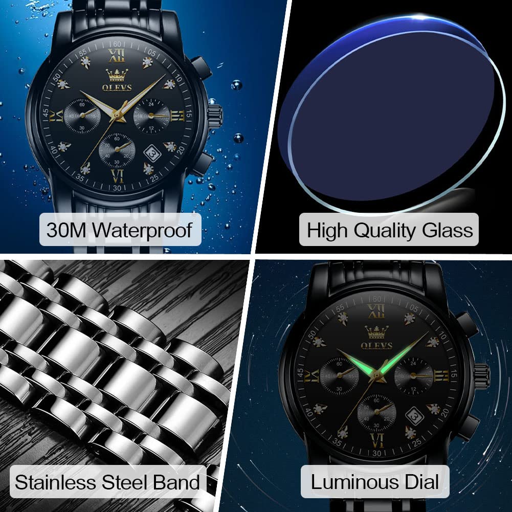 Foto 6 pulgar | Reloj Olevs De Acero Inoxidable Negro Con Diamante Para Hombre - Venta Internacional.