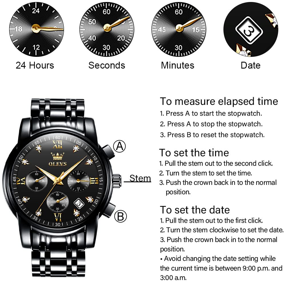Foto 7 pulgar | Reloj Olevs De Acero Inoxidable Negro Con Diamante Para Hombre - Venta Internacional.