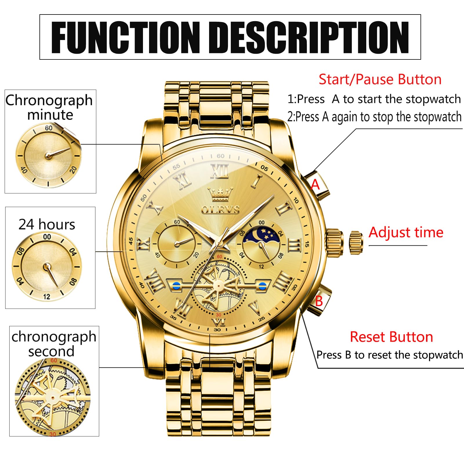 Foto 7 pulgar | Reloj Olevs Chronograph Luxury De Acero Inoxidable Para Hombre - Venta Internacional.