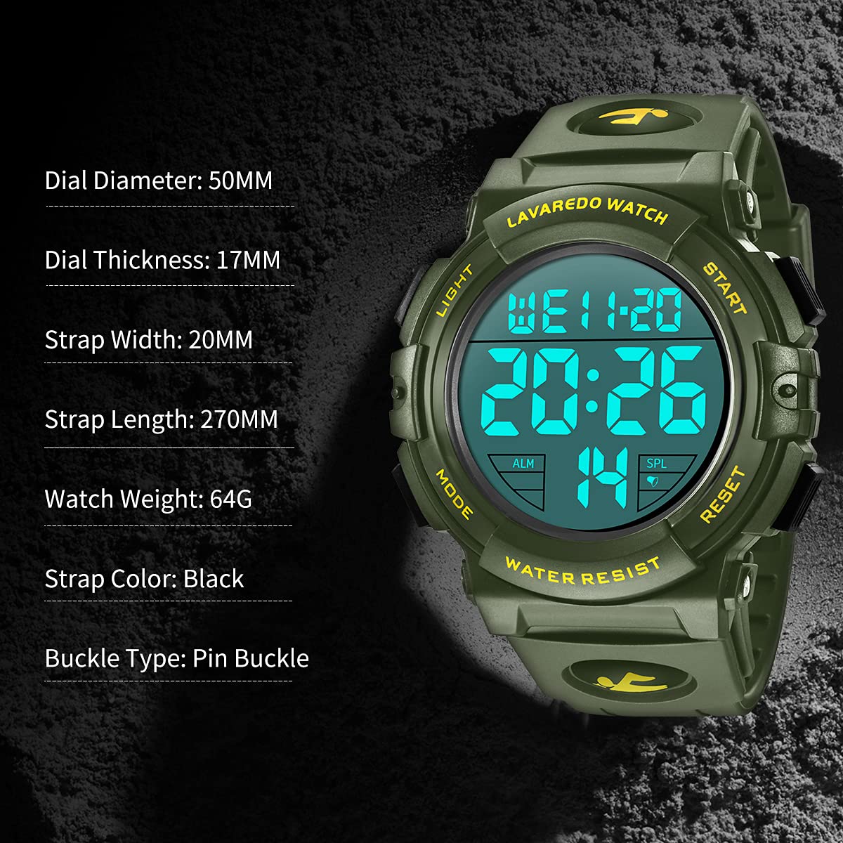 Foto 6 pulgar | Reloj Deportivo Digital L Lavaredo Para Hombre, Resistente Al Agua, 50 M - Venta Internacional.