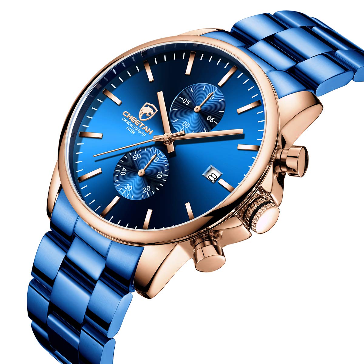 Foto 3 pulgar | Reloj Golden Hour Cronógrafo De Acero Inoxidable Chapado En Azul Para Hombre - Venta Internacional.